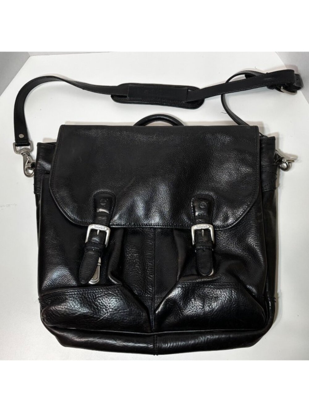 Vintage TIMBERLAND Black Vachetta Leather Briefcase Messenger Bag USA